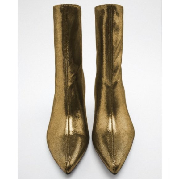 ⭐Host Pick⭐Zara Gold Metallic Thin Heel Ankle Boots - NWT - Picture 2 of 8